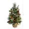 18" Pre-Lit Mixed Pine Artificial Christmas Tree with Holly Berries & Pinecones, Clear LED Lights